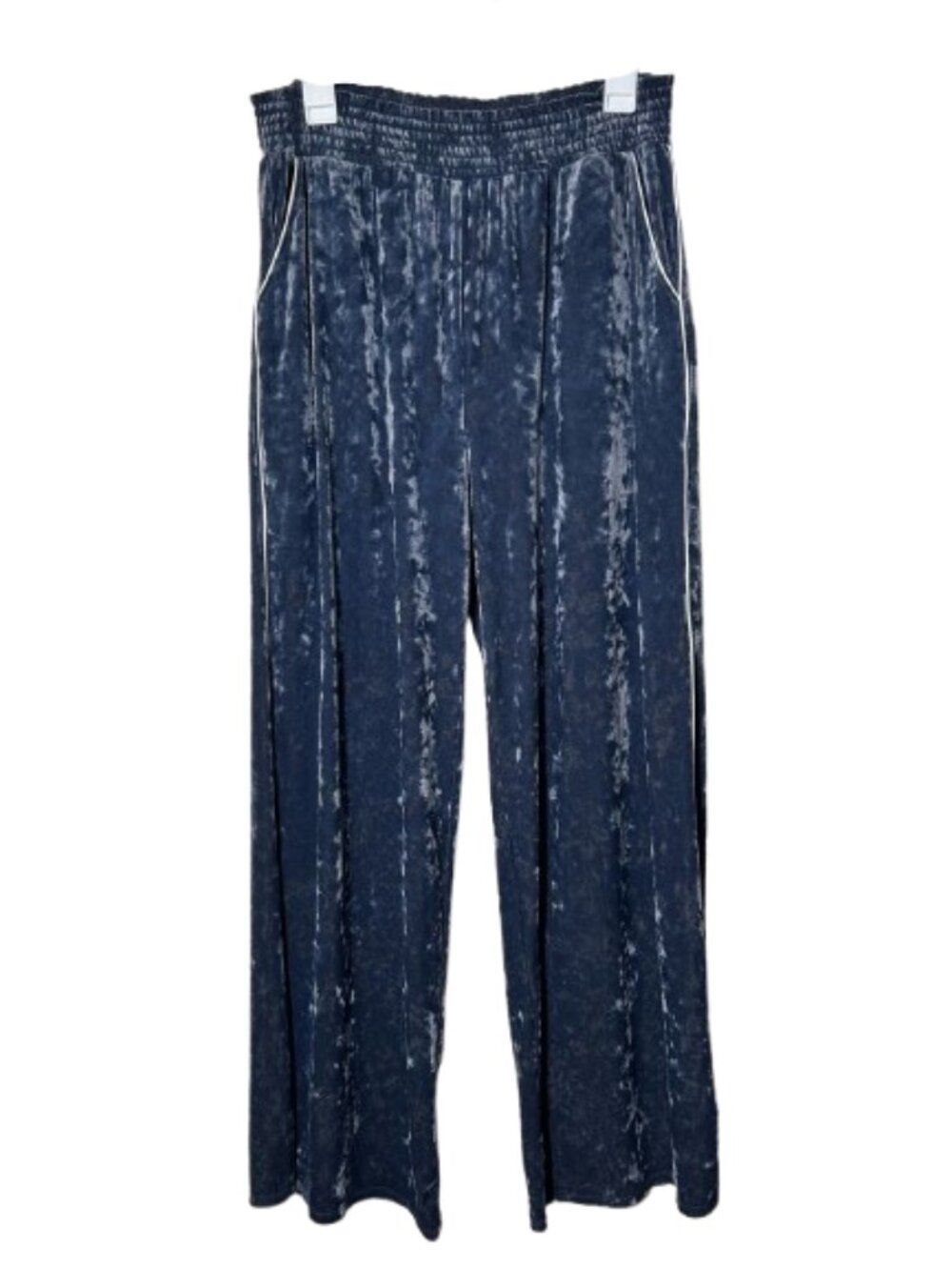 Aerie blue crushed velvet smocked waist pull on lounge pants wide leg L